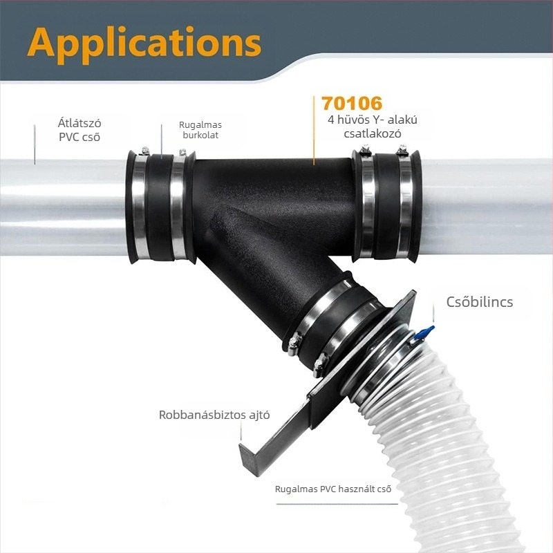Porszívó adapter porgyűjtőhöz, háromutas szeleppel és tömlőcsatlakozóval