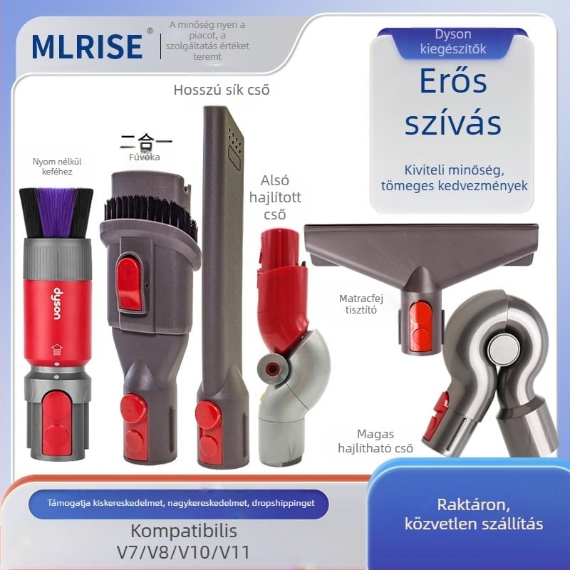 MLRISE Dyson-kompatibil szívóalkatrész: hosszú sík fej a résekhez, matrac portalanítása, széles nyílású puha sörtés fej (V7/V8/V10/V11)