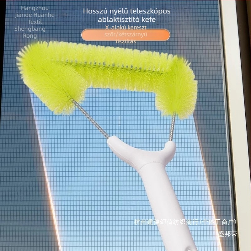 Ablakháló tisztító kefével hosszú teleszkópos nyéllel, PP kivitel, kézi tisztító eszköz magas emeletekhez