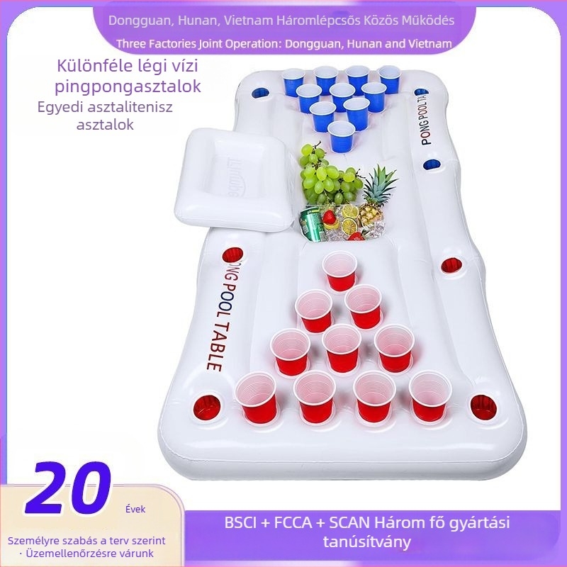 Felfújható pingpongasztal, 28 lyuk, úszó sörasztal, PVC, medencés bulira