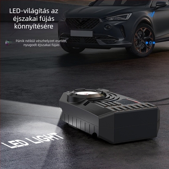 Hordozható autó levegőpumpa guminyomásmérővel, 12V, 120W, 25 L/perc, 3 m kábel, 20 cm tömlő