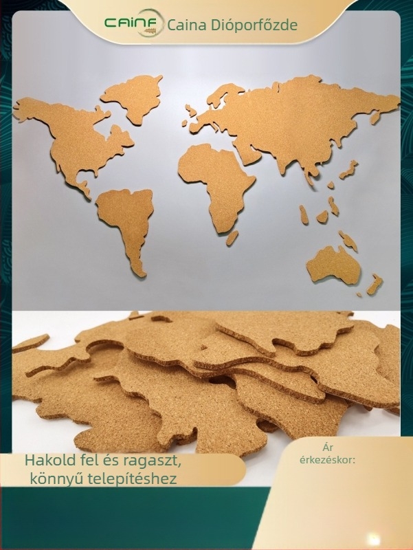 Világtérkép parafábla öntapadós hátfallal – puzzle alakú fotófal dekoráció