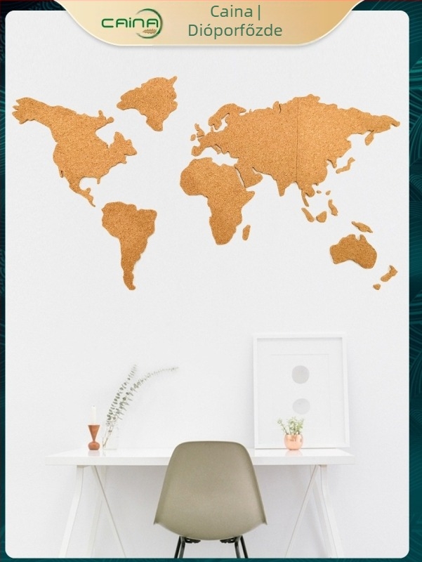 Világtérkép parafábla öntapadós hátfallal – puzzle alakú fotófal dekoráció