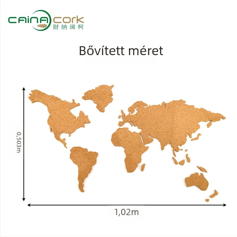 Világtérkép parafábla öntapadós hátfallal – puzzle alakú fotófal dekoráció