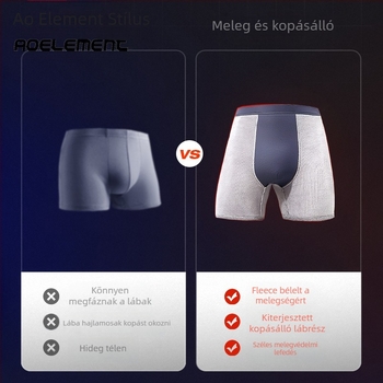 Férfi meleg alsónadrág fleece béléssel, kötött anyag, vastagított lábszárak, seamless kialakítás, középmagas derekú, poliészter anyag
