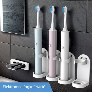 Univerzális falra szerelhető elektromos fogkefetartó UV sterilizációval, ragasztó rögzítés, műanyag
