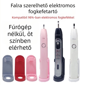 Univerzális falra szerelhető elektromos fogkefetartó UV sterilizációval, ragasztó rögzítés, műanyag