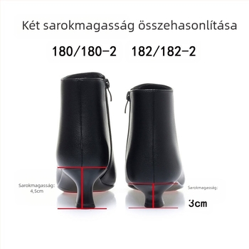 Női mikroszálas rövid csizmák, Koreai stílus, hegyes orr, 3–5 cm vastag sarok, oldalsó cipzár, műszőrmés bélés