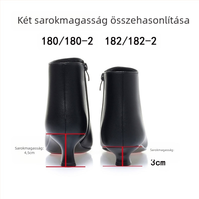 Női mikroszálas rövid csizmák, Koreai stílus, hegyes orr, 3–5 cm vastag sarok, oldalsó cipzár, műszőrmés bélés
