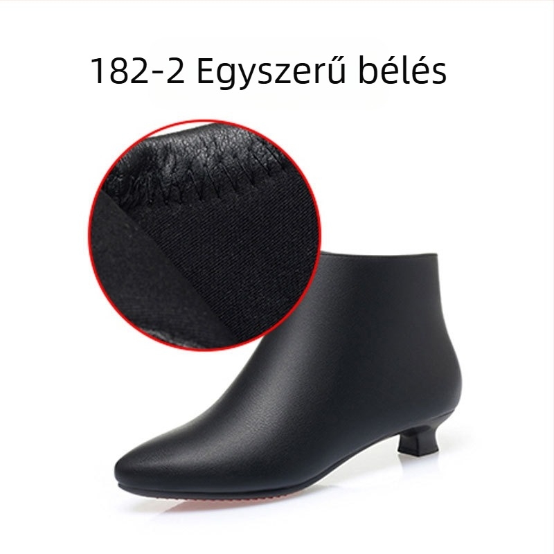 Női mikroszálas rövid csizmák, Koreai stílus, hegyes orr, 3–5 cm vastag sarok, oldalsó cipzár, műszőrmés bélés