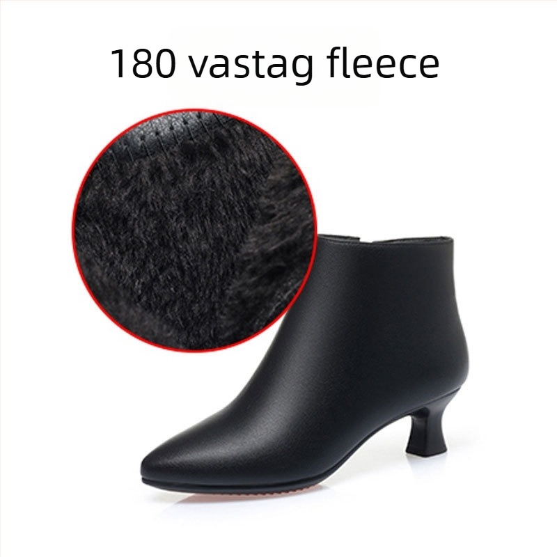 Női mikroszálas rövid csizmák, Koreai stílus, hegyes orr, 3–5 cm vastag sarok, oldalsó cipzár, műszőrmés bélés