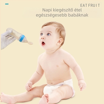 Baba etető cumisüveg szilikon préselőkanállal rizs zabkásához — ívelt, széles átmérő, fogantyú nélküli