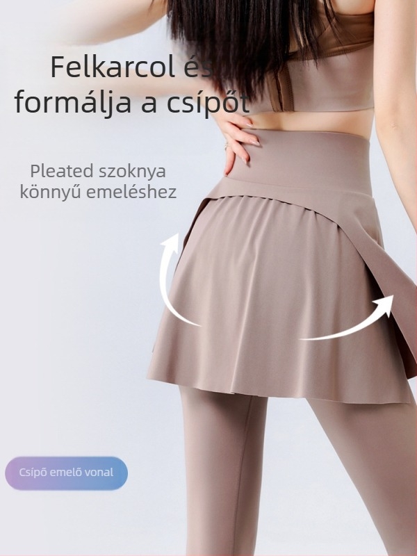 Női külső ruházathoz tervezett culotte-ok, magas derék – nylon-spandex keverék, 9/10 hossz, szűk fazon, nagy elasztikusság (két rész imitációs dizájn)