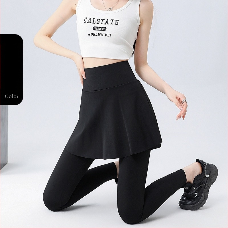 Női külső ruházathoz tervezett culotte-ok, magas derék – nylon-spandex keverék, 9/10 hossz, szűk fazon, nagy elasztikusság (két rész imitációs dizájn)