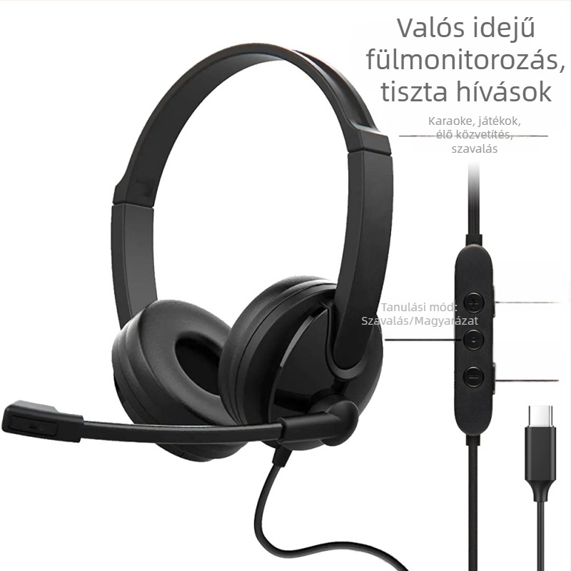 Vezetékes headset mikrofonnal, USB csatlakozás, 20–20 kHz frekvencia-tartomány, 32 Ω impedancia, 98 dB érzékenység