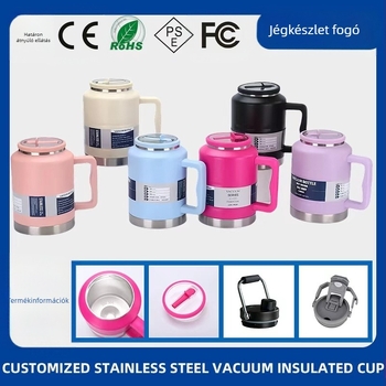 Fogantyús termosz, vákuum izoláció, kettős falú dizájn, belső 304 rozsdamentes acél, külső 201 rozsdamentes acél