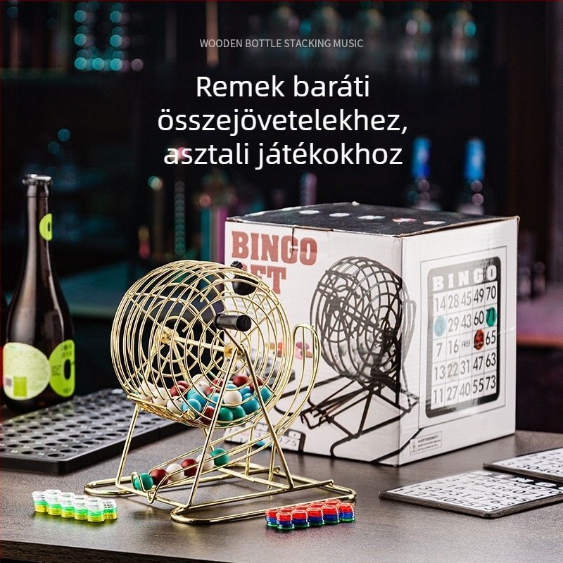Bingo dobogó számgépe forgó számlapaddal – kézi sorsolás, parti hangulatnövelő, interaktív játék, vas-műanyag szerkezet