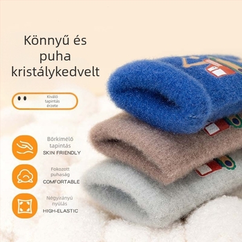 Kötött gyerek kesztyű, karikatúra markolóval – meleg, nyomtatott kivitel, 5–12 éveseknek