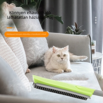 Háziállat-szőr eltávolító szőnyegtisztító, kézi használat nélküli mop, gumírozott padlótisztító kefével, PP/TPR, rozsdamentes acél rúd