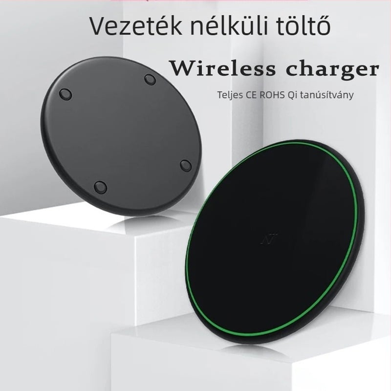 Asztali kör alakú 10W vezeték nélküli töltő, QC3.0, 1.2A kimenet, kompatibil Apple, Huawei és Xiaomi