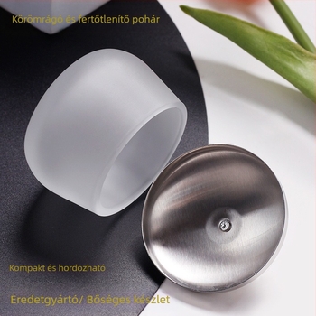 Matte üveg dezinfekciós pohár kör alakú manikűr mosó pohár rozsdamentes acél fedővel, 84 g