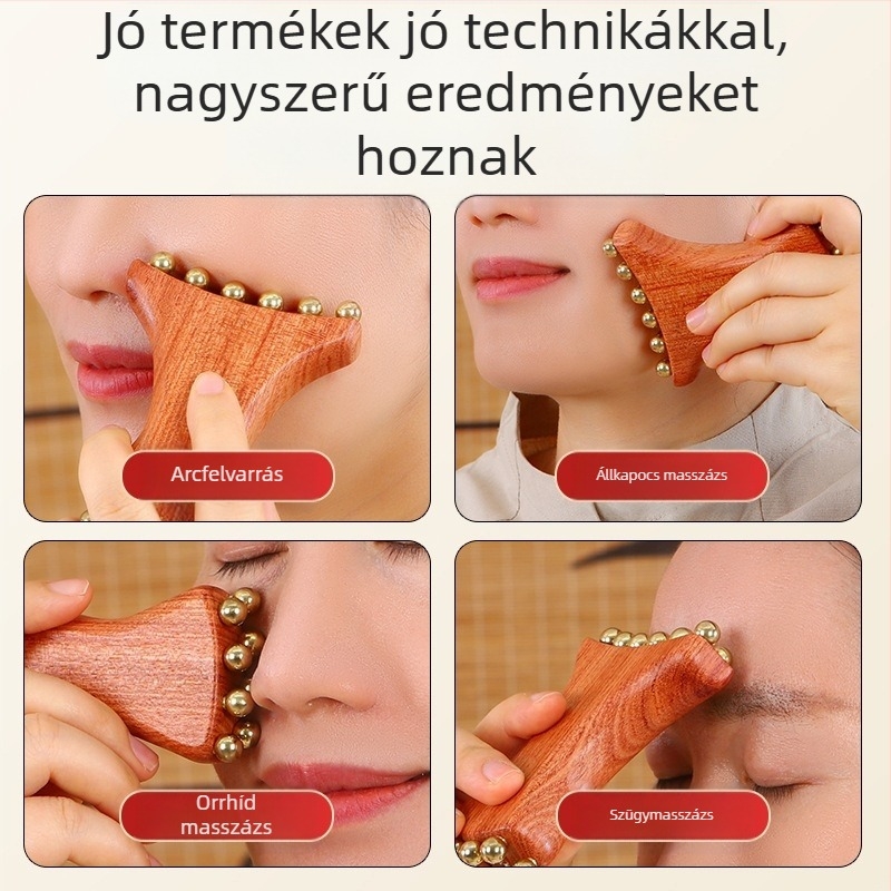 Arcmaszázs eszköz arcra Huanghuali Rosewood és bronz gyöngyökkel, fa kivitel, 90 g, márka Ruilin