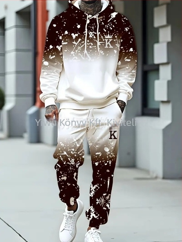 Két részes kapucnis pulóver és nadrág szett, betűs mintázat, poliészter 96%+, lazább szabás, őszi szezon