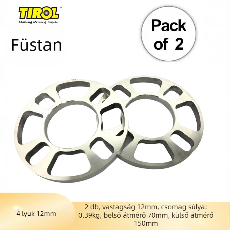 TIROL alumíniumötvözet kerékagy-flanisz — 5- és 4-lyukas rögzítési minta, 12 mm vastagság, testreszabás elérhető