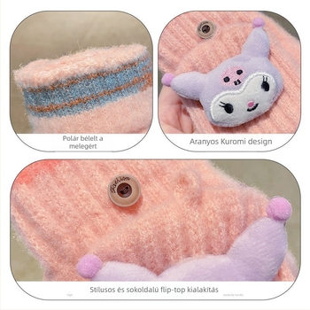 Gyerekeknek készült meleg gyapjú félujjas kesztyű, rajzfilmszerű mintával, 5–12 éveseknek