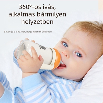 Baba etető cumisüveg széles szájú, PP anyagú, ívelt dizájnú, fulladás elleni, gázképződést gátló, fogantyúval