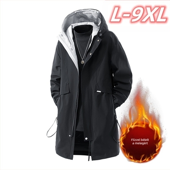Férfi középhosszú kapucnis kabát fleece bélésével, cipzár elöl, laza szabás, több zseb (középhosszú, kapucnis, fleece bélés, cipzár elöl, több zseb)