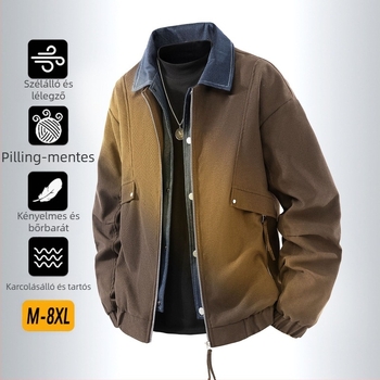 Férfi dzseki japán workwear stílusban, galléros, cipzár, pöttyös mintázat, jacquard szövés