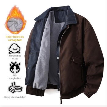 Férfi dzseki japán workwear stílusban, galléros, cipzár, pöttyös mintázat, jacquard szövés