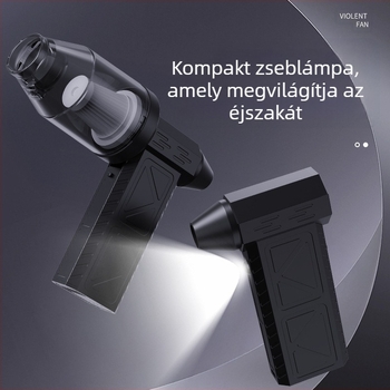 Kézi turbinal ventillátor kempingezéshez — vezeték nélküli, 7.4V, 50W, szívás 11000Pa; világítás és por tisztítás