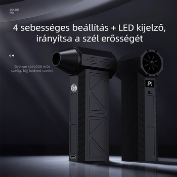 Kézi turbinal ventillátor kempingezéshez — vezeték nélküli, 7.4V, 50W, szívás 11000Pa; világítás és por tisztítás