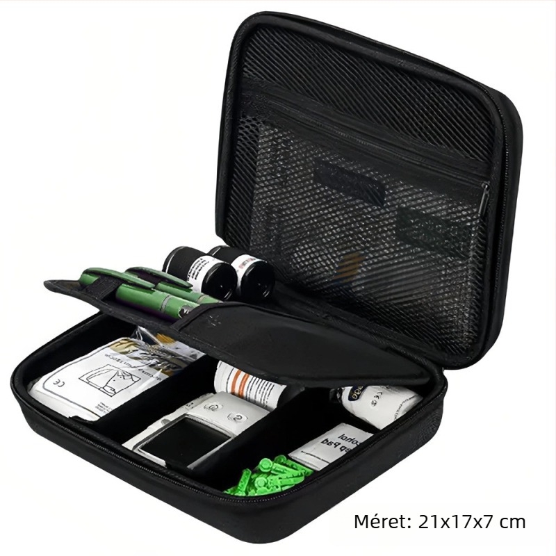 Diabétesz eszközök rendező doboz – EVA anyag, modern minimalista stílus, asztali tároló, porvédett