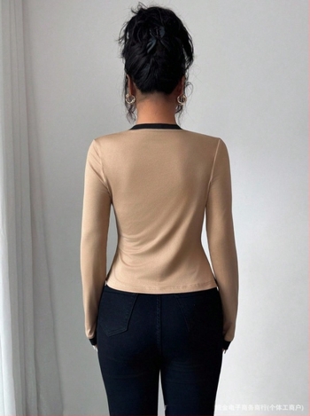 Női patchwork két darabos készlet: felső és nadrág, len-pamut keverék, 3/4-ujjú felső, 3/4 hosszúságú nadrág, nyári 2024