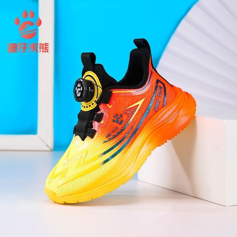 Gyerekeknek szóló mesh edzőcipő, csíkos mintázat, lélegző felsőrész, EVA talp, forgókapocs zárás