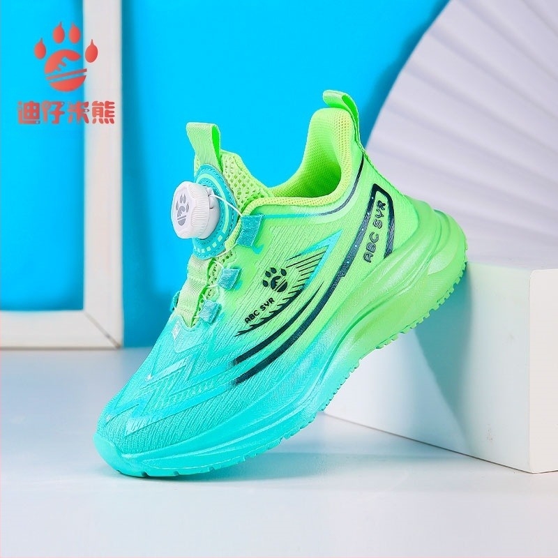 Gyerekeknek szóló mesh edzőcipő, csíkos mintázat, lélegző felsőrész, EVA talp, forgókapocs zárás