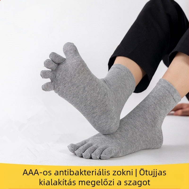 Pamut ötujjas zokni jógahoz, légáteresztő, antibakteriális, nedvszívó, dezodoráló, uniszex, négy évszakos