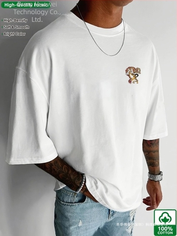 Pamut póló japán retro stílusban, nyomtatott mintával, laza szabás, rövid ujjú