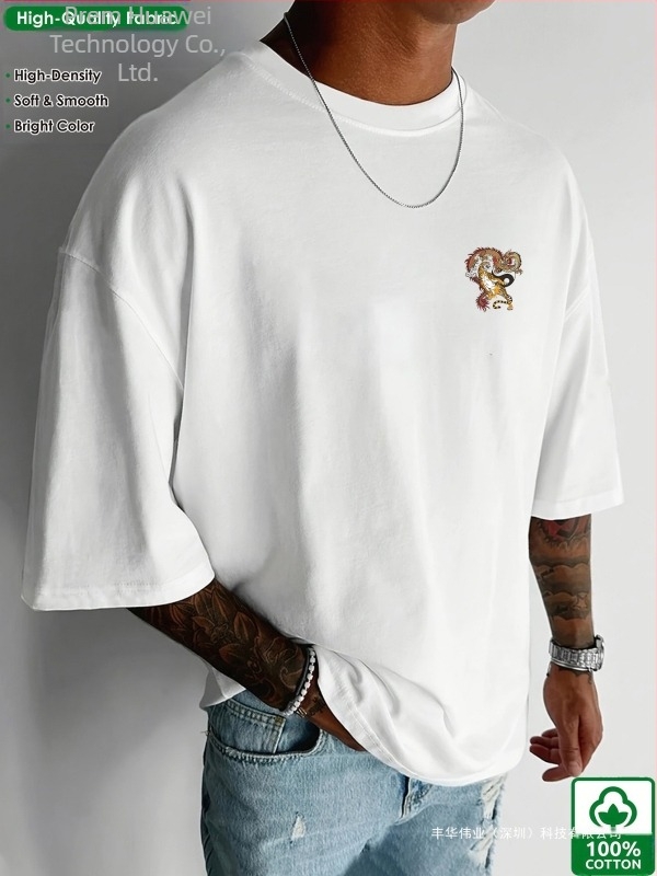 Pamut póló japán retro stílusban, nyomtatott mintával, laza szabás, rövid ujjú