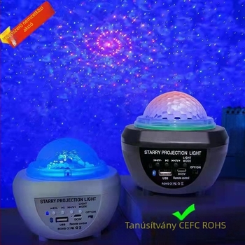 USB-töltésű Bluetooth csillagos ég projektorlámpa hálószobára, távirányítóval és hanggal, holdprojekció és víz-hullám effektusok