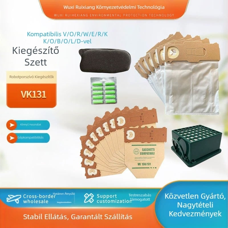 VK130 VK131 porzsákkészlet robotporszívóhoz – Kompatibil VK130 VK131, Otthoni használat, Lefedettség 101–150 m², Kiegészítők