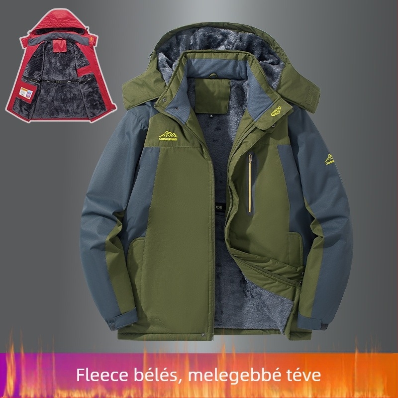 Férfi pamut dzseki kapucnival, fleece béléssel, levehető gallérral, oldalzsebekkel, testhezálló fazon