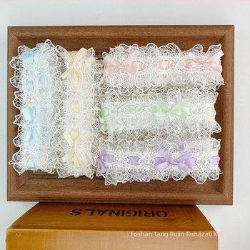 Poliészter csipke szalag gyöngyökkel és masnival ruházatra, függönyökhöz és kézműves projektekhez