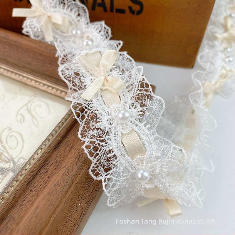 Poliészter csipke szalag gyöngyökkel és masnival ruházatra, függönyökhöz és kézműves projektekhez