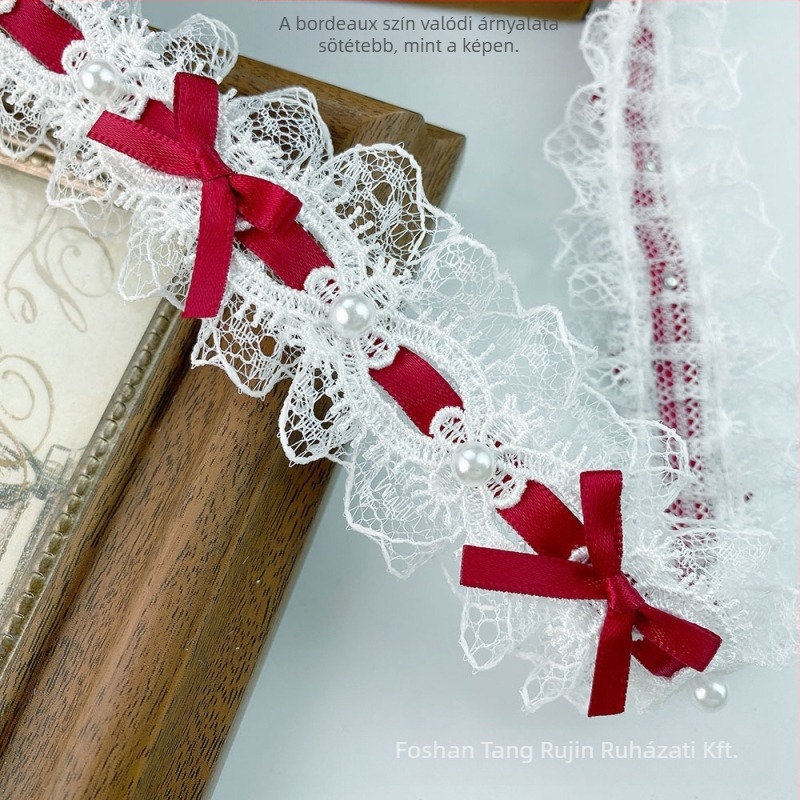 Poliészter csipke szalag gyöngyökkel és masnival ruházatra, függönyökhöz és kézműves projektekhez