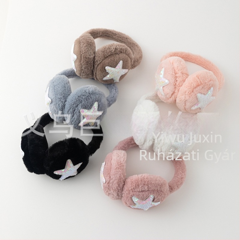 Ötágú csillagos plüss fülvédő, téli meleg, szélálló, összecsukható, poliészter