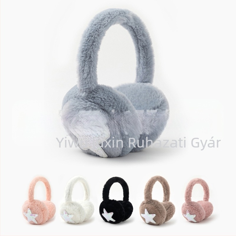 Ötágú csillagos plüss fülvédő, téli meleg, szélálló, összecsukható, poliészter
